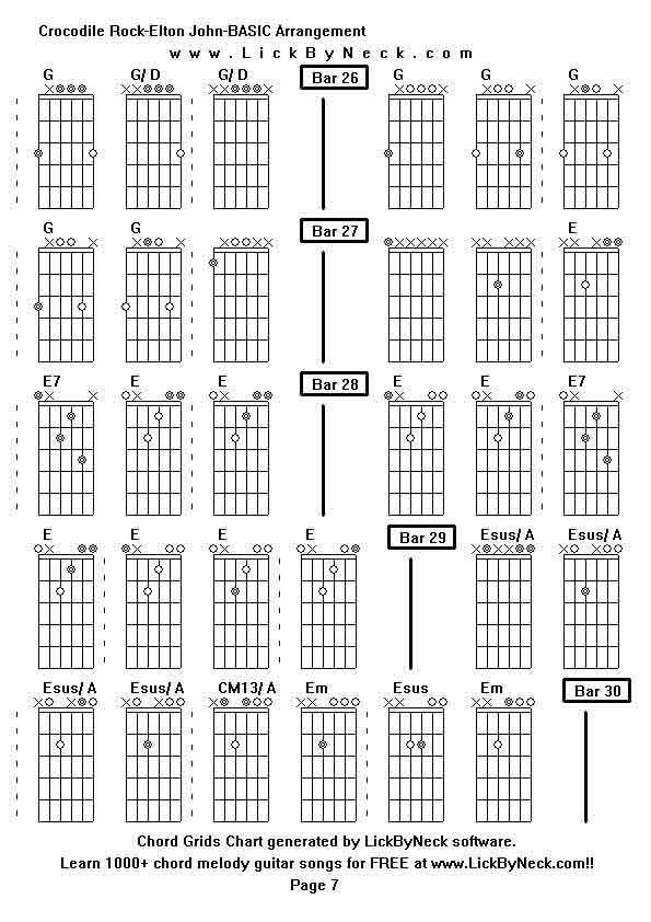 Chord Grids Chart of chord melody fingerstyle guitar song-Crocodile Rock-Elton John-BASIC Arrangement,generated by LickByNeck software.